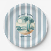 Retro Cabana Stripes Beach Club Surfboard Verjaard Papieren Bordje (Voorkant)