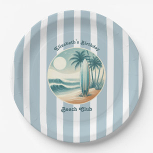 Retro Cabana Stripes Beach Club Surfboard Verjaard Papieren Bordje