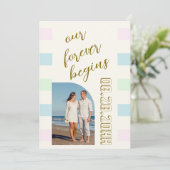 Retro Cabana Stripes Huwelijk Save The Date (Staand voorkant)