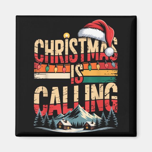Retro Cabin Snowy Christmas Calling Lights Holiday Magneet (Voorkant)