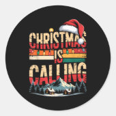 Retro Cabin Snowy Christmas Calling Lights Holiday Ronde Sticker (Voorkant)