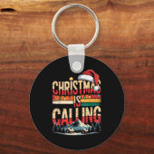 Retro Cabin Snowy Christmas Calling Lights Holiday Sleutelhanger (Voorkant)