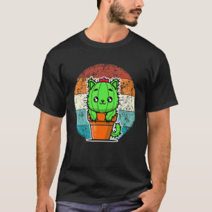 Retro Cactus Cactus Kat Plant Voor Mannen Vrouwe T-shirt