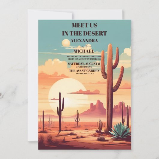 Retro Cactus Desert Landschap Bruiloft Kaart (Voorkant)