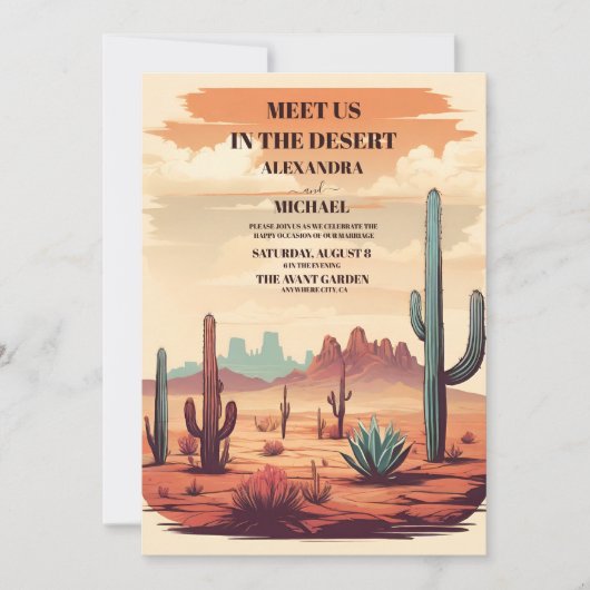 Retro Cactus Desert Landschap Bruiloft Kaart (Voorkant)