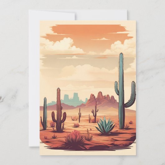 Retro Cactus Desert Landschap Bruiloft Kaart (Achterkant)