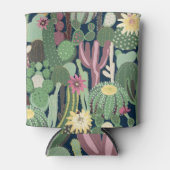 Retro cactus ontwerp: naadloze stof textuur blikjeskoeler (Voorkant)