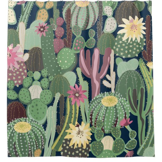Retro cactus ontwerp: naadloze stof textuur douchegordijn (Voorkant)