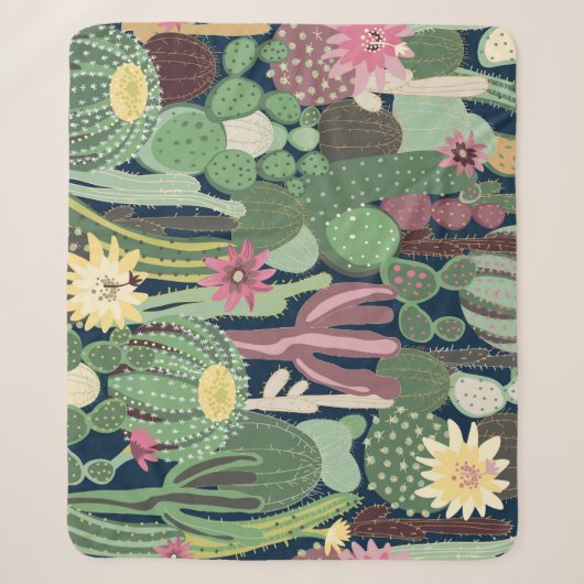 Retro cactus ontwerp: naadloze stof textuur sherpa deken (Voorkant)