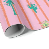 Retro Cactus & Palm Trees Gift Wrap Paper Cadeaupapier (Rol Hoek)