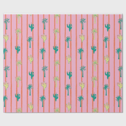 Retro Cactus & Palmboom Cadeaupapier (Vlak)