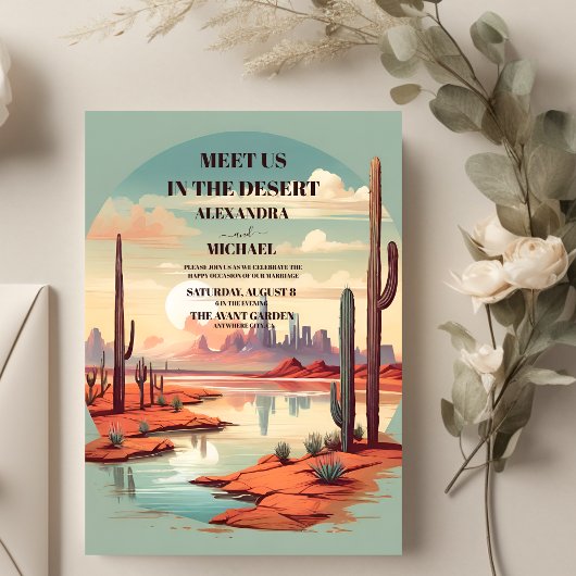 Retro Cactus Succulenten Bruiloft Kaart
