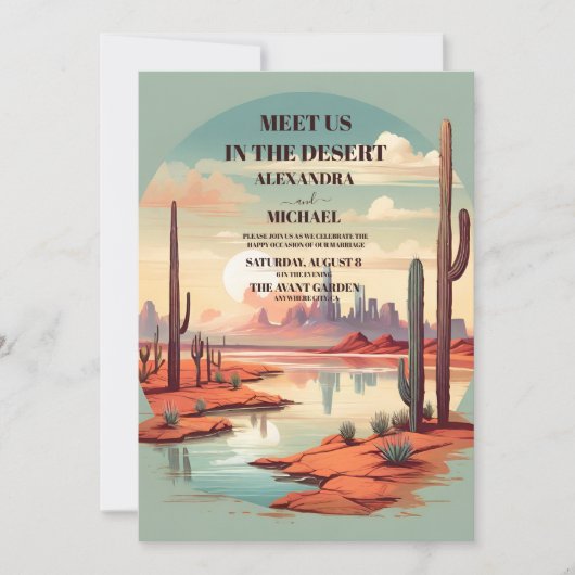 Retro Cactus Succulenten Bruiloft Kaart (Voorkant)
