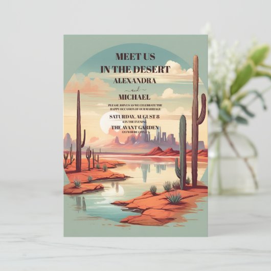 Retro Cactus Succulenten Bruiloft Kaart (Staand voorkant)