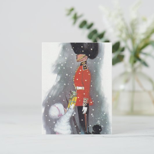  retro cadeau geven kind kerst briefkaart (Staand voorkant)
