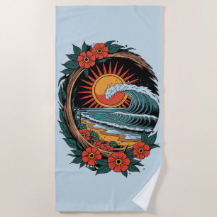 Retro cadeau voor vakantie met bloemendek aan het strandlaken