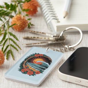Retro cadeau voor vakantie met zonsondergang voor sleutelhanger