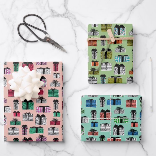 Retro cadeaus diverse kleuren inpakpapier vel (Voorkant)