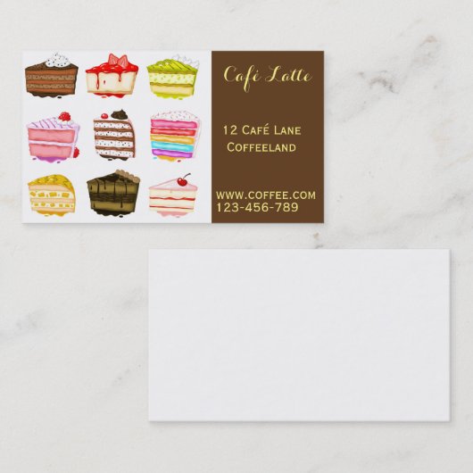 Retro cafe koffiewinkel taartplakjes visitekaartje (Voorkant / Achterkant)