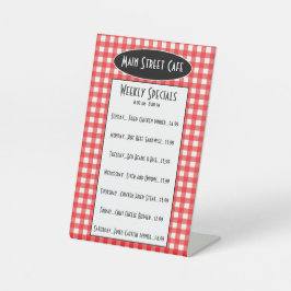 Retro Cafe Red Gingham Wekelijks Specials Table Me Reclamebord Met Voetstuk