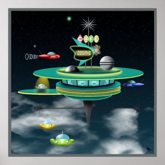 Retro Cafe Space Poster (Voorkant)