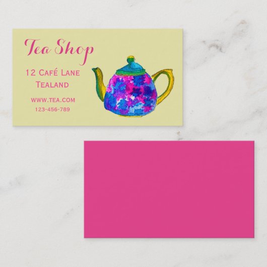 Retro cafe theewinkelontwerper teacup visitekaartje (Voorkant / Achterkant)