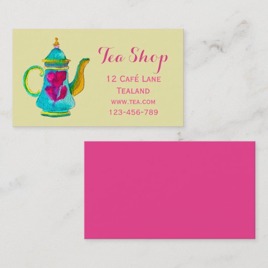 Retro café theewinkelontwerper teapot visitekaartje (Voorkant / Achterkant)