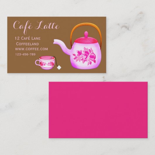Retro café theewinkelontwerper theepot visitekaartje (Voorkant / Achterkant)