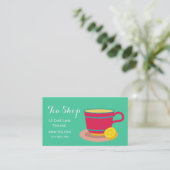 Retro café theewinkelontwerper theepot visitekaartje (Staand voorkant)