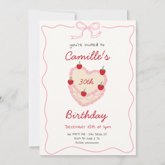 Retro Cake & aardbei Verjaardag Kaart (Voorkant)