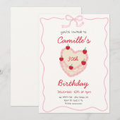 Retro Cake & aardbei Verjaardag Kaart (Voorkant / Achterkant)