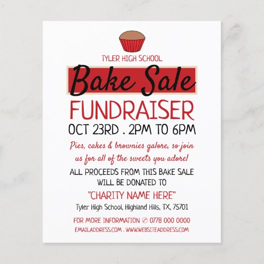 Retro Cake Design, Charity Bake Sale Event Advert Flyer (Voorkant)