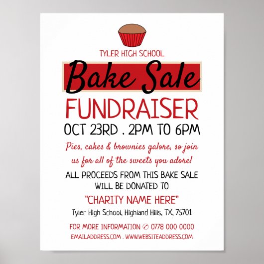 Retro Cake Design, Charity Bake Sale Event Advert Poster (Voorkant)