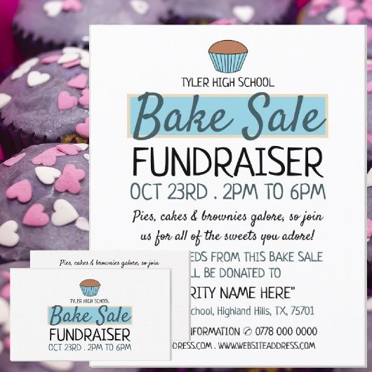 Retro Cake Design, Charity Bake Sale Event Advert Visitekaartje