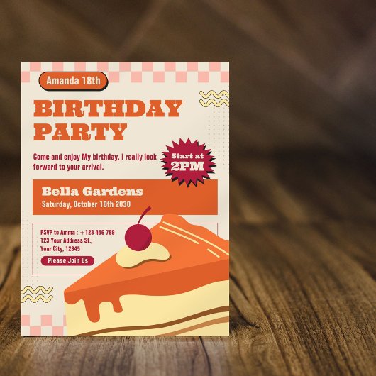 Retro Cake Kids Verjaardagsfeest Kaart