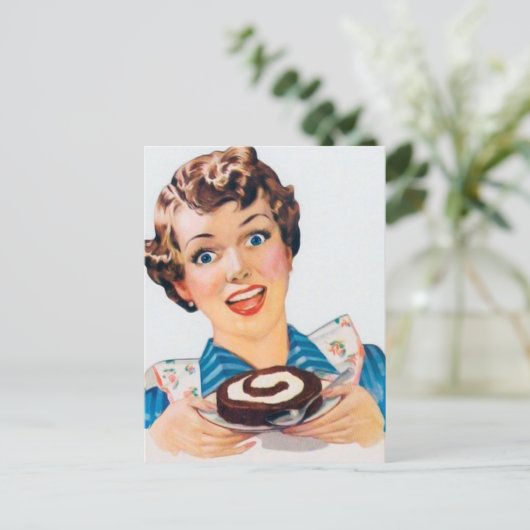 retro  cake lady briefkaart (Staand voorkant)
