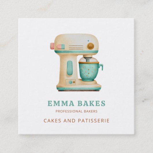  Retro Cake Mixer Bakkerij Gebak Chef Vierkante Visitekaartje (Voorkant)