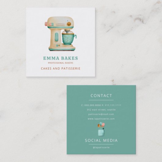  Retro Cake Mixer Bakkerij Gebak Chef Vierkante Visitekaartje (Voorkant / Achterkant)