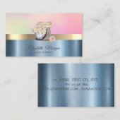 Retro Cake Mixer Bloem Blauw Metallic Visitekaartje (Voorkant / Achterkant)