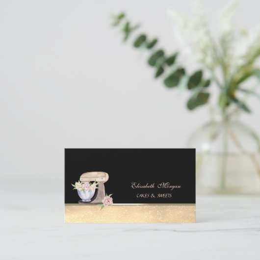 Retro Cake Mixer Bokeh Snoepjes Bakkerij Visitekaartje (Staand voorkant)