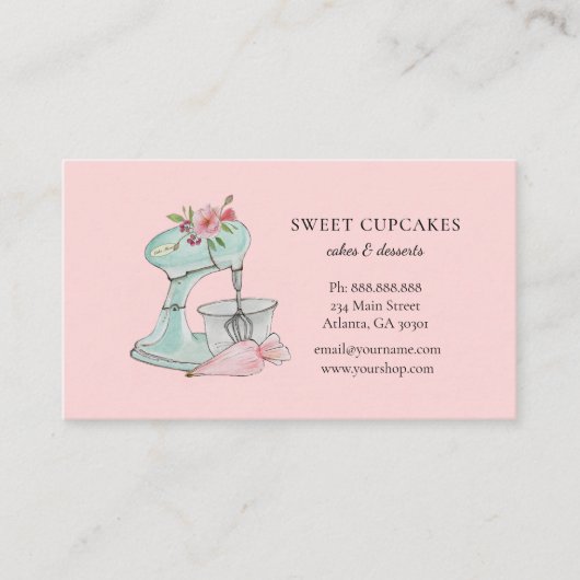 Retro Cake mixer roze bakkerij Visitekaartje (Voorkant)