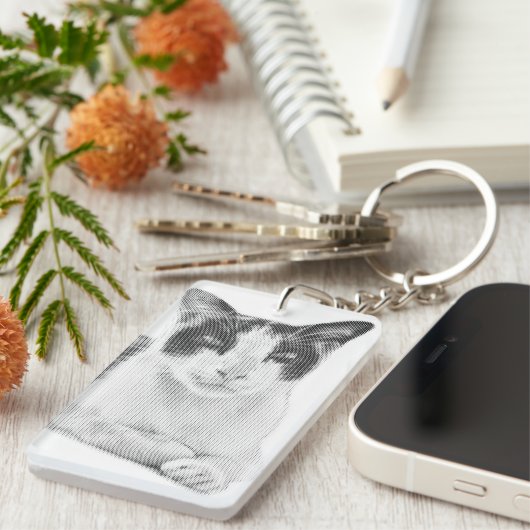 Retro Calico Halftone Sleutelhanger (Voorkant Rechts)