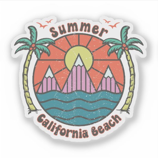 Retro California Beach Sunset Sticker (Voorkant)