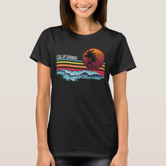  Retro California Beach Sunset Wave Surfing T-shirt (Voorkant)