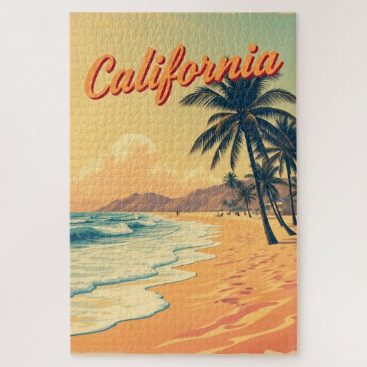  Retro California Beach Travel Kaart Legpuzzel (Verticaal)