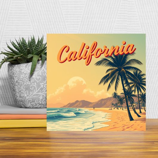  Retro California Beach Travel Kaart Tegeltje