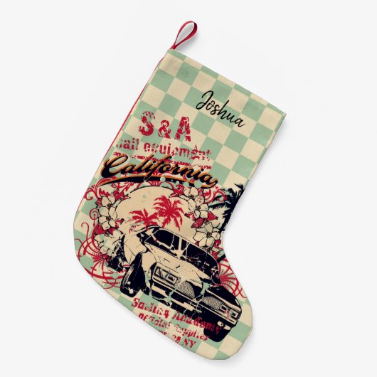 Retro California Car Rally Poster Kleine Kerstsok (Voorkant (Hangend))