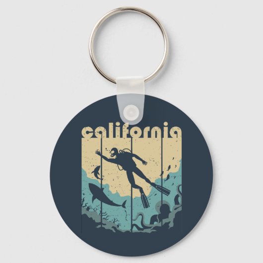 Retro California Diving Cool Scuba Diver Sleutelhanger (Voorkant)
