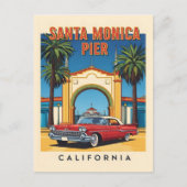 Retro California Dream Santa Monica Pier Briefkaart (Voorkant)