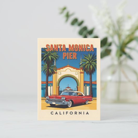 Retro California Dream Santa Monica Pier Briefkaart (Staand voorkant)